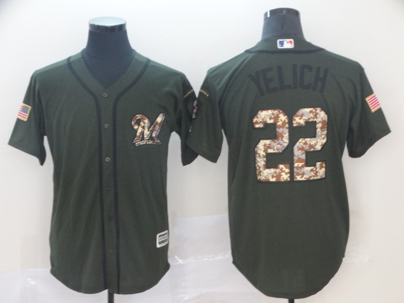 Men's Milwaukee Brewers #22 Christian Yelich Green Salute To Service Cool Base Stitched MLB Jersey